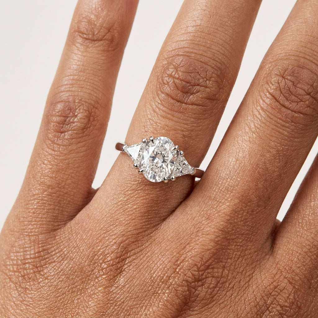 3.00ct Oval Cut Lab Grown Diamond Engagement Ring, 14K Gold Three Stone Ring