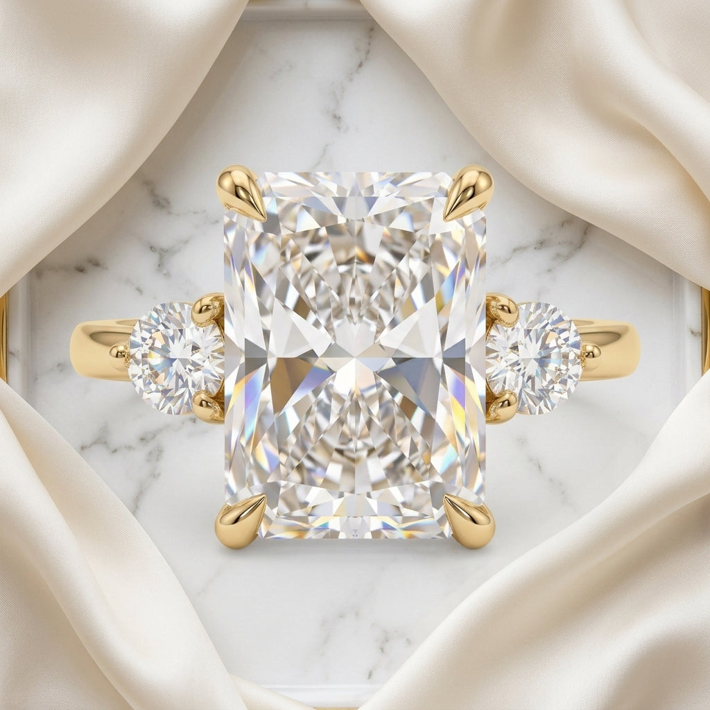 2.40 CT Radiant Lab Grown Diamond Three Stone Engagement Ring