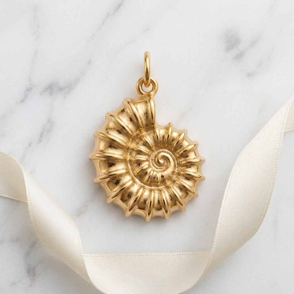 14K Gold Nautilus Shell Necklace - Spiral Shell Pendant