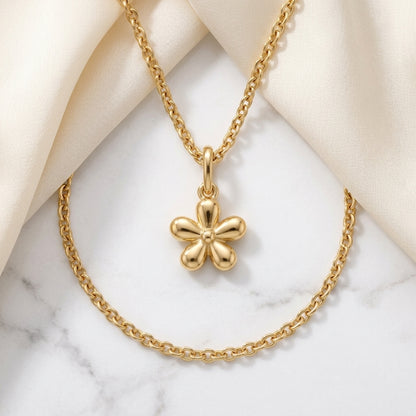 14k Gold Flower Charm Dainty Floral Pendant Necklace