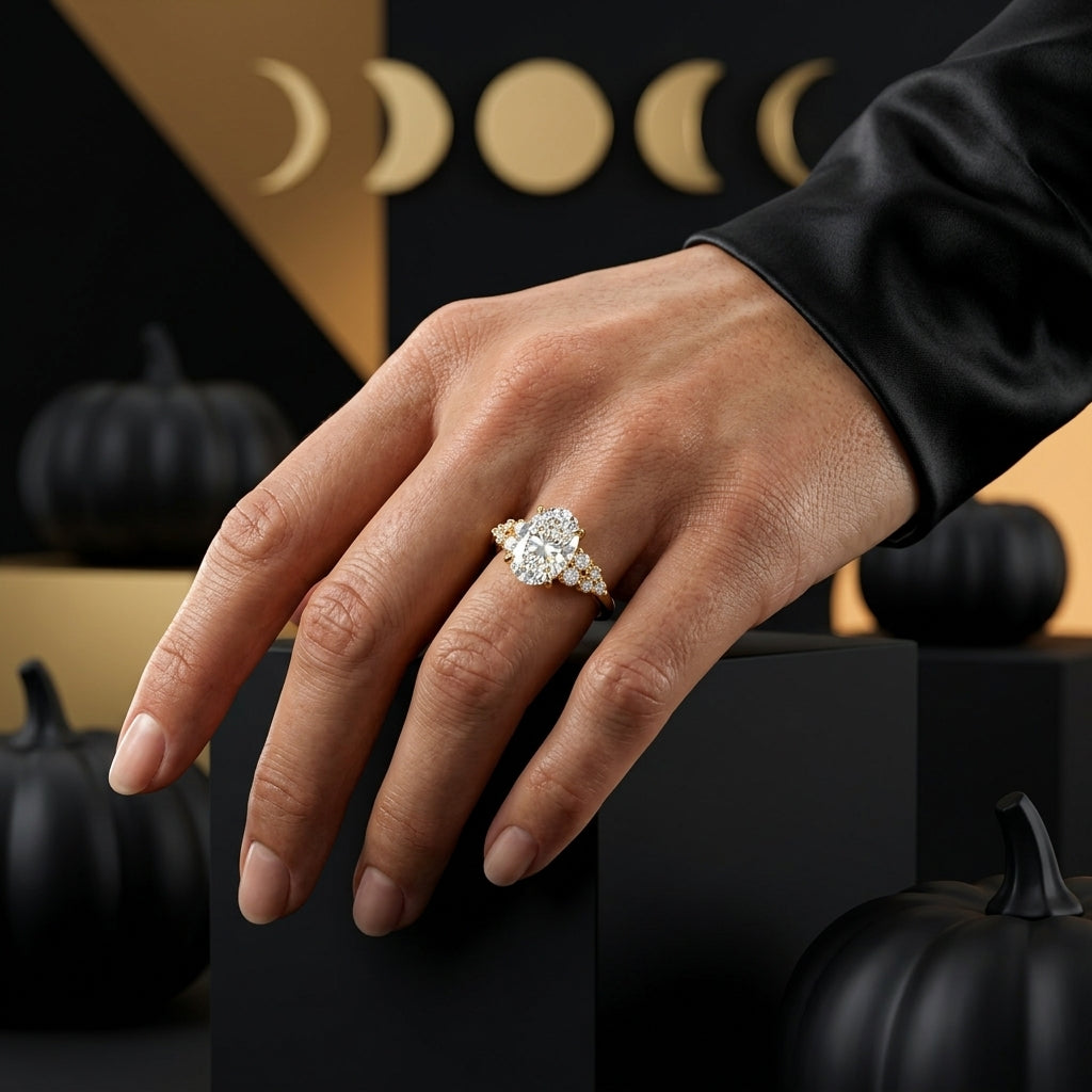2.220 CT Oval Cut Lab Grown Diamond Cluster Engagement Ring