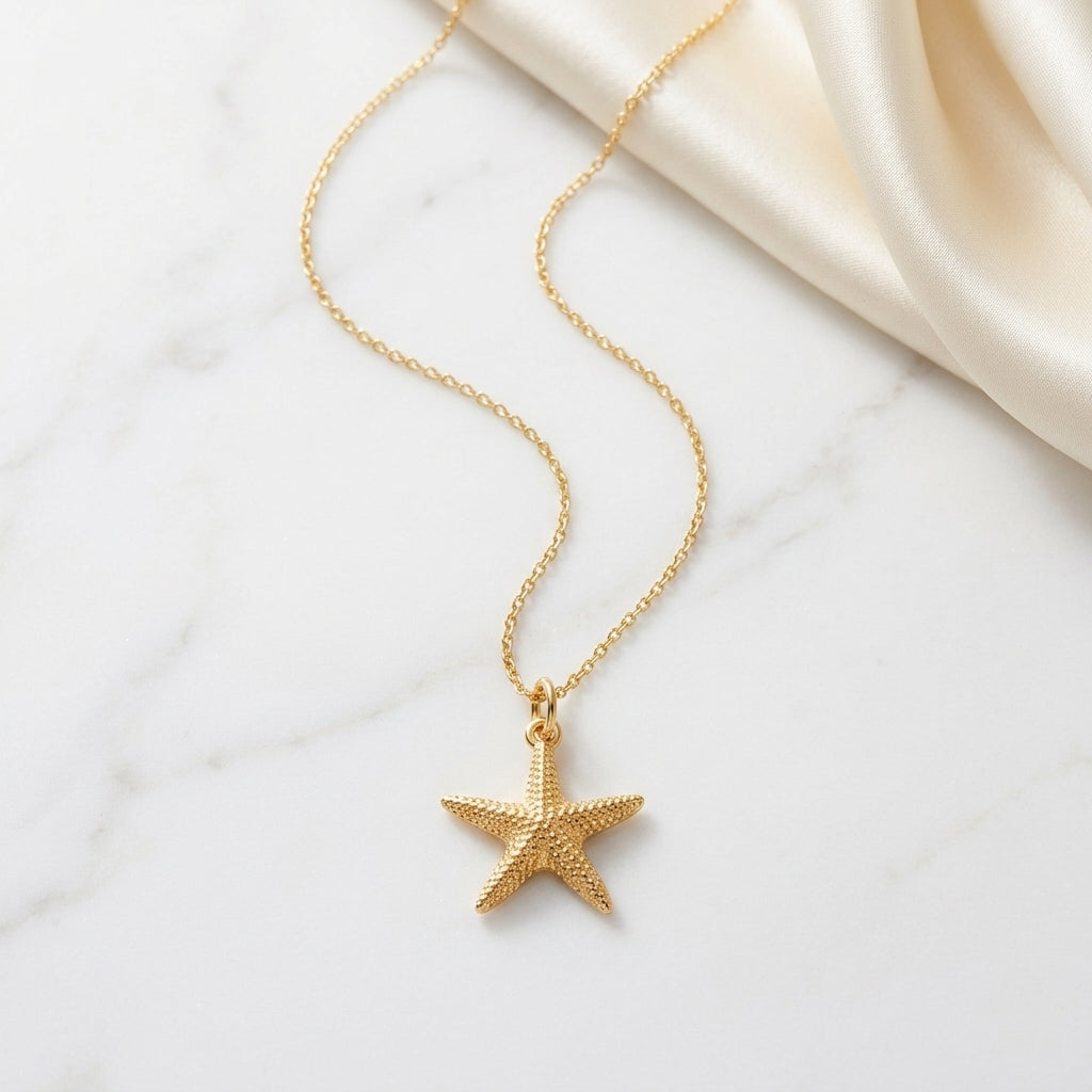 14k Gold Gold Starfish Beach Charm Necklace