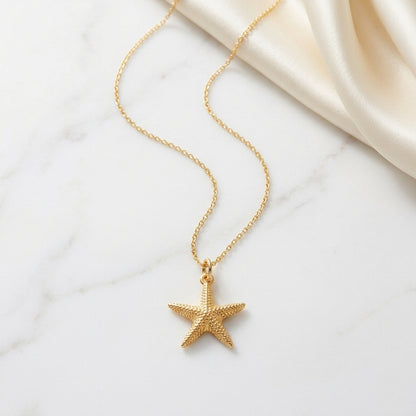 14k Gold Gold Starfish Beach Charm Necklace