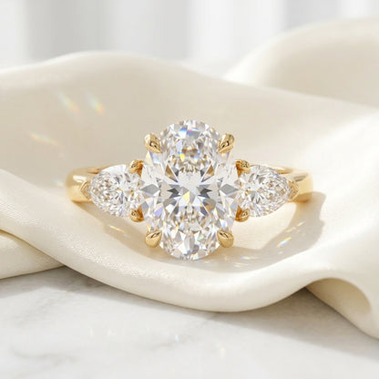 2.60 CT Oval Lab Grown Diamond Three Stone Engagement Ring