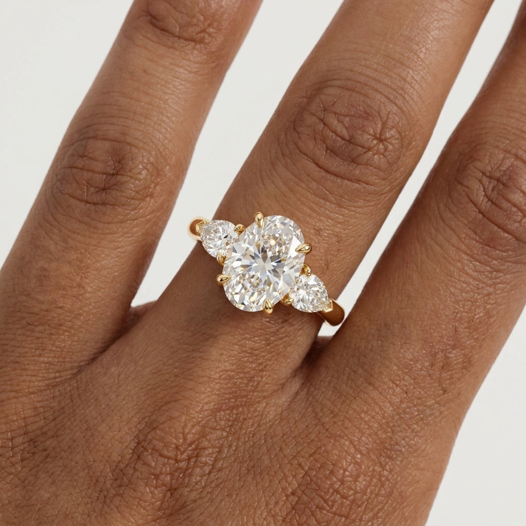2.60 CT Oval Lab Grown Diamond Three Stone Engagement Ring