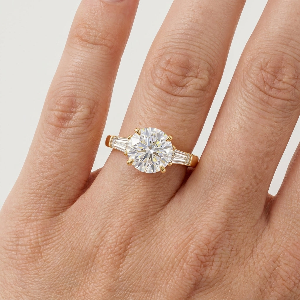 2.60 CT Round Cut Lab Grown Diamond Three Stone Engagement Ring