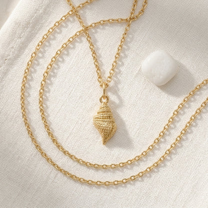 14K Solid Gold Sea Shell Charm Pendant Necklace
