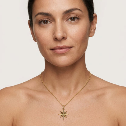 14K Solid Gold North Star Charm Pendant Necklace