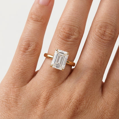 1.00ct Emerald Cut Lab Grown Diamond Engagement Ring, 14K Gold Solitaire Ring