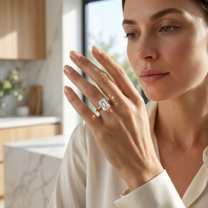 1.00ct Emerald Cut Lab Grown Diamond Engagement Ring, 14K Gold Solitaire Ring