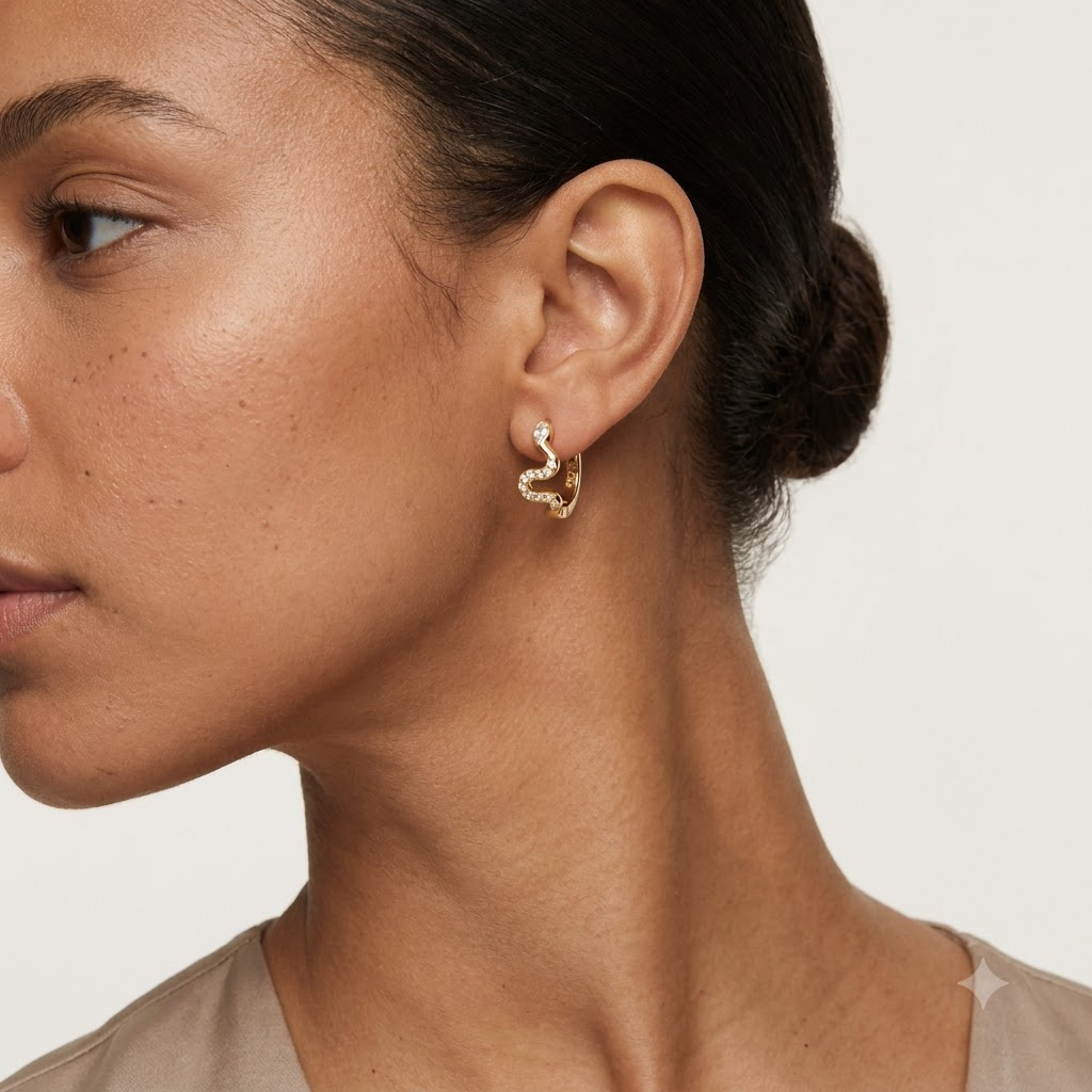 0.50 Ct Lab Grown Diamond Wave Huggie Hoop Earrings | 14K Gold | Oval & Round Cut