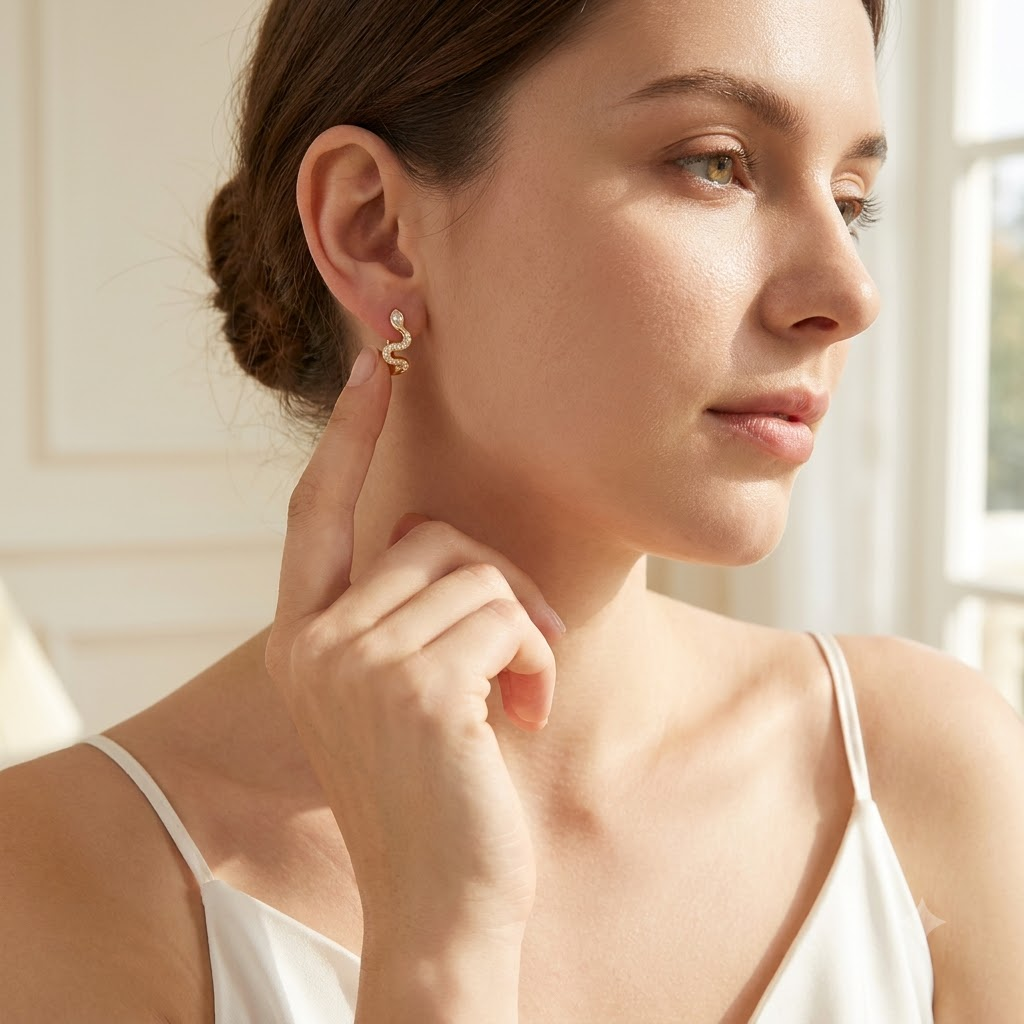 0.50 Ct Lab Grown Diamond Wave Huggie Hoop Earrings | 14K Gold | Oval & Round Cut