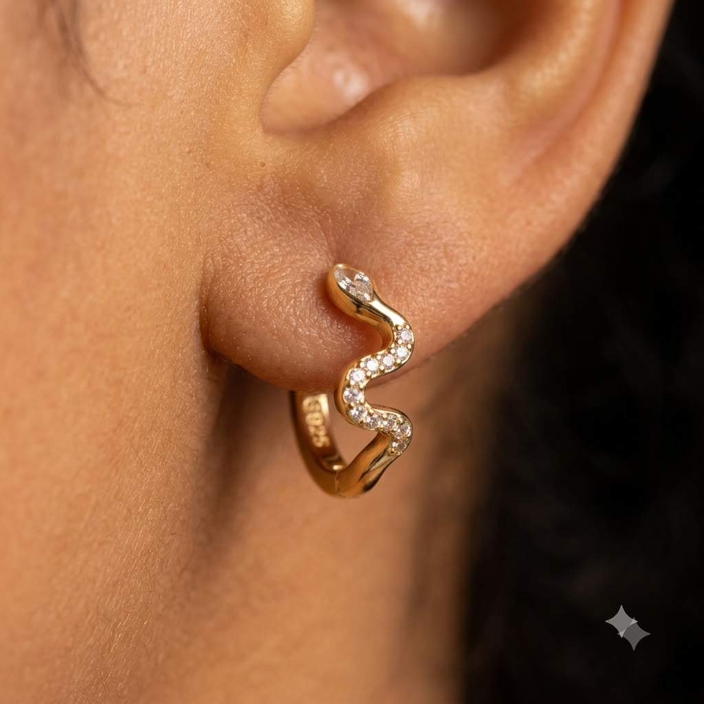 0.50 Ct Lab Grown Diamond Wave Huggie Hoop Earrings | 14K Gold | Oval & Round Cut