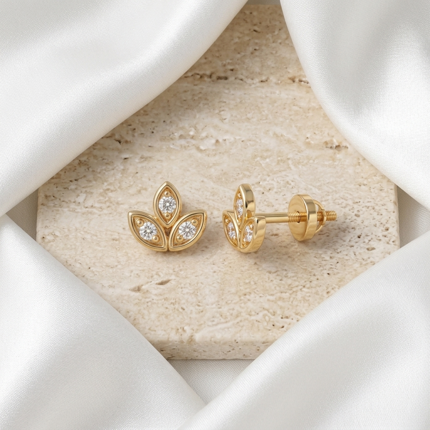 0.030ct Lotus Lab Grown Diamond Stud Earrings, 14K Gold