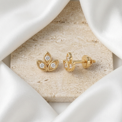 0.030ct Lotus Lab Grown Diamond Stud Earrings, 14K Gold