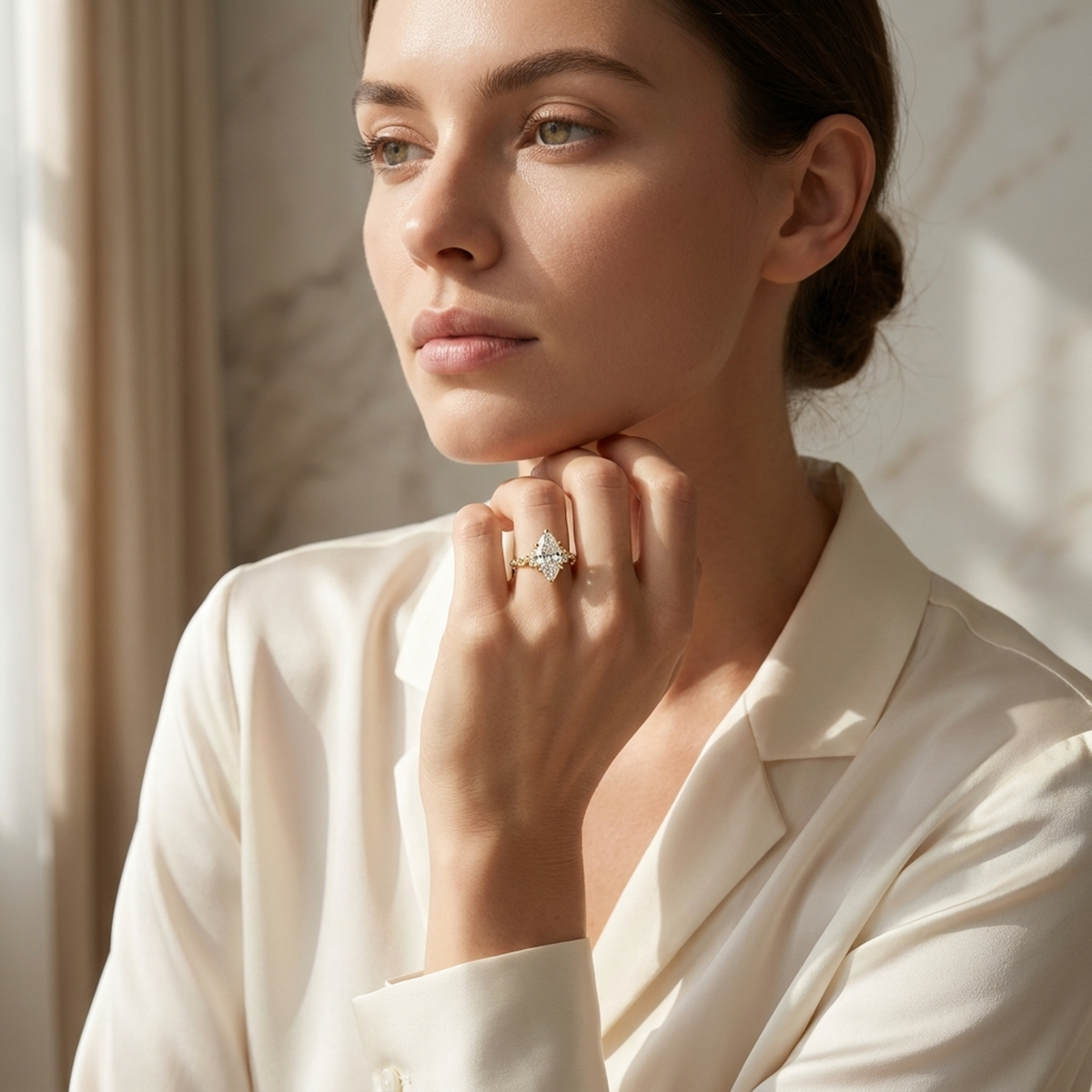 1.670ct Marquise Cut Lab Grown Diamond Floral Engagement Ring