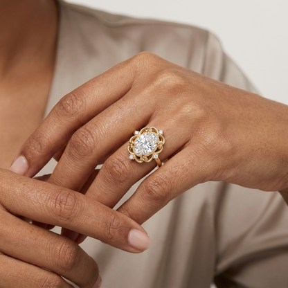 3.20ct Oval Cut Lab Grown Diamond Floral Engagement Ring