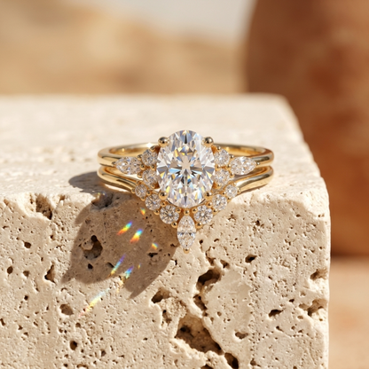 1.690 CT Oval Cut Lab Grown Diamond Engagement Ring Set