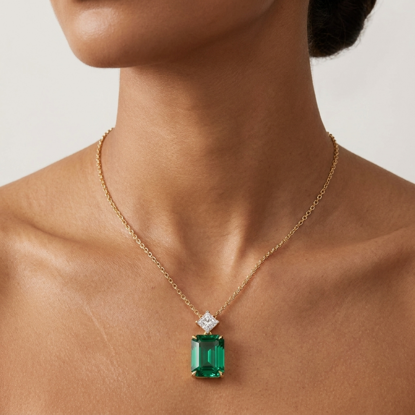 5 Ct Emerald Cut Green Gemstone Lab Grown Diamond Necklace