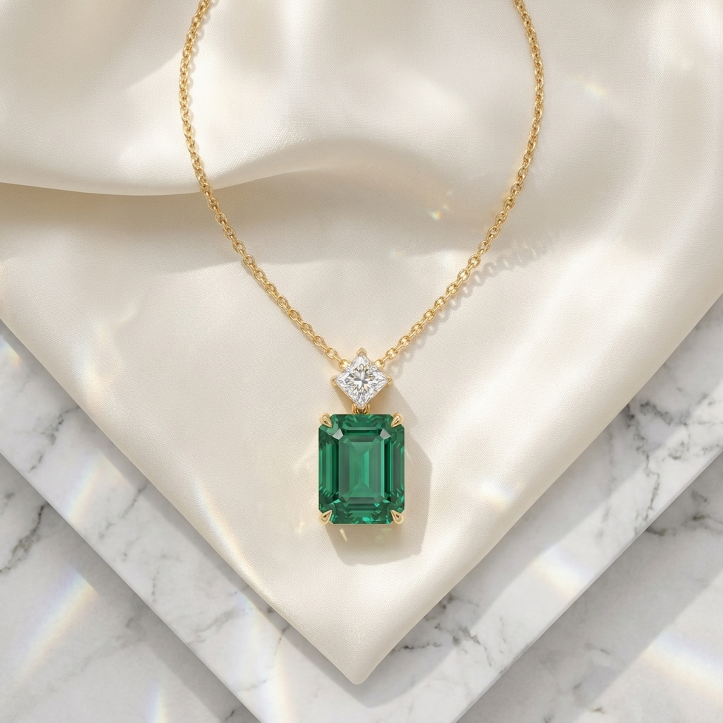 5 Ct Emerald Cut Green Gemstone Lab Grown Diamond Necklace