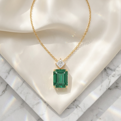 5 Ct Emerald Cut Green Gemstone Lab Grown Diamond Necklace