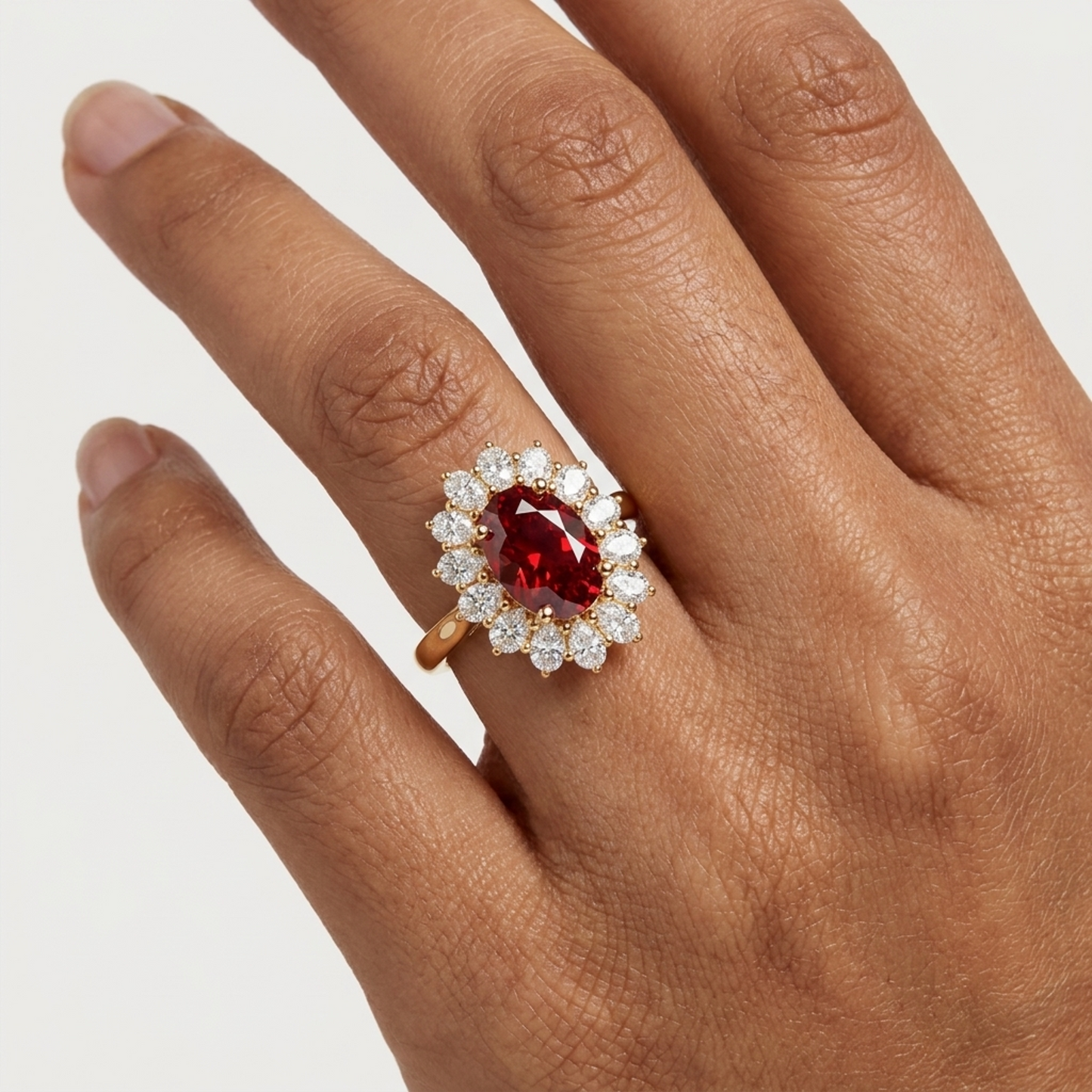 4.400CT Red Oval Cut Diamond Floral Halo Engagement Ring