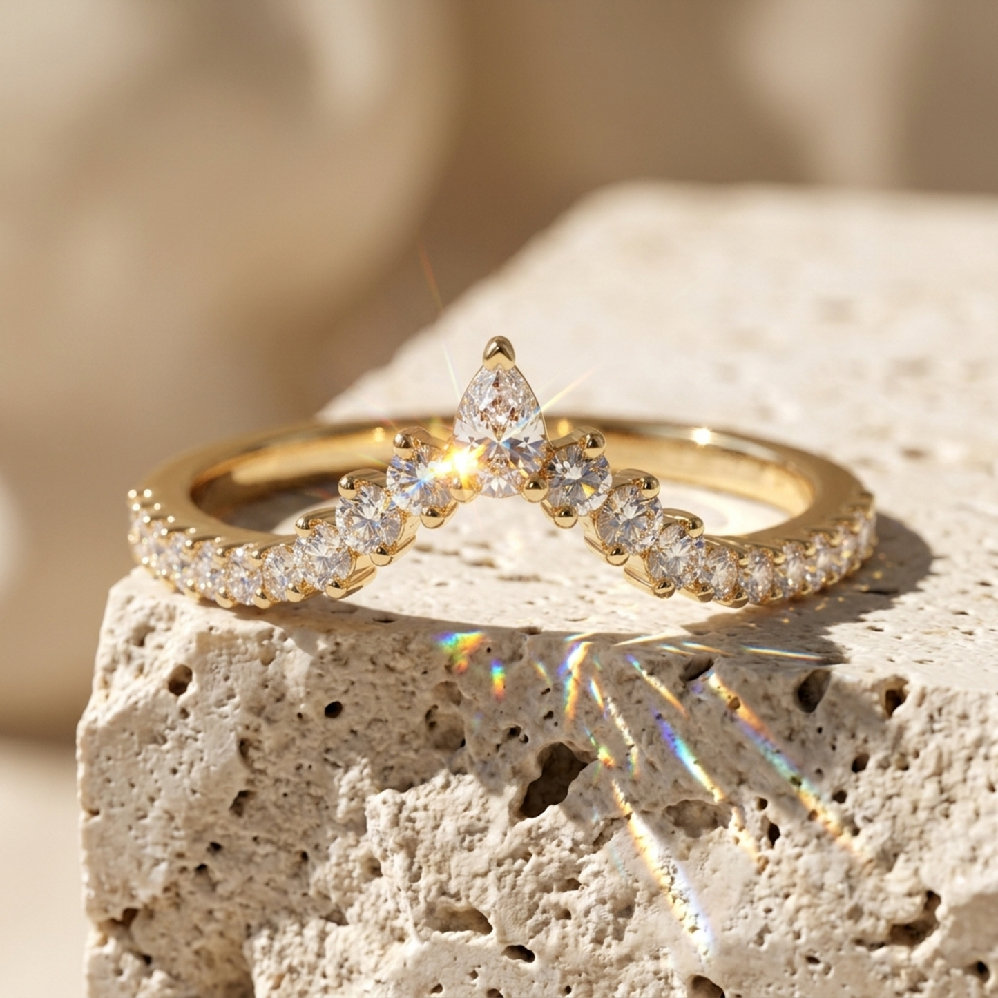 0.200 ct Pear & Round Cut Lab Grown Diamond V Shape Wedding Band Ring
