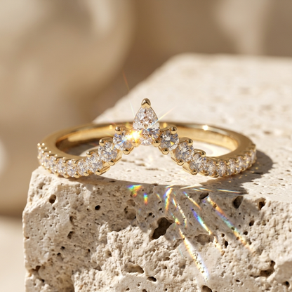 0.200 ct Pear & Round Cut Lab Grown Diamond V Shape Wedding Band Ring