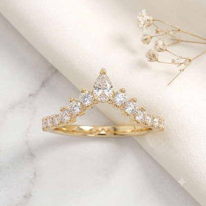 0.200 ct Pear & Round Cut Lab Grown Diamond V Shape Wedding Band Ring