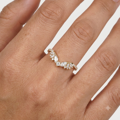 0.600 ct Marquise & Round Cut Lab Grown Diamond V Shape Curved  Band Ring
