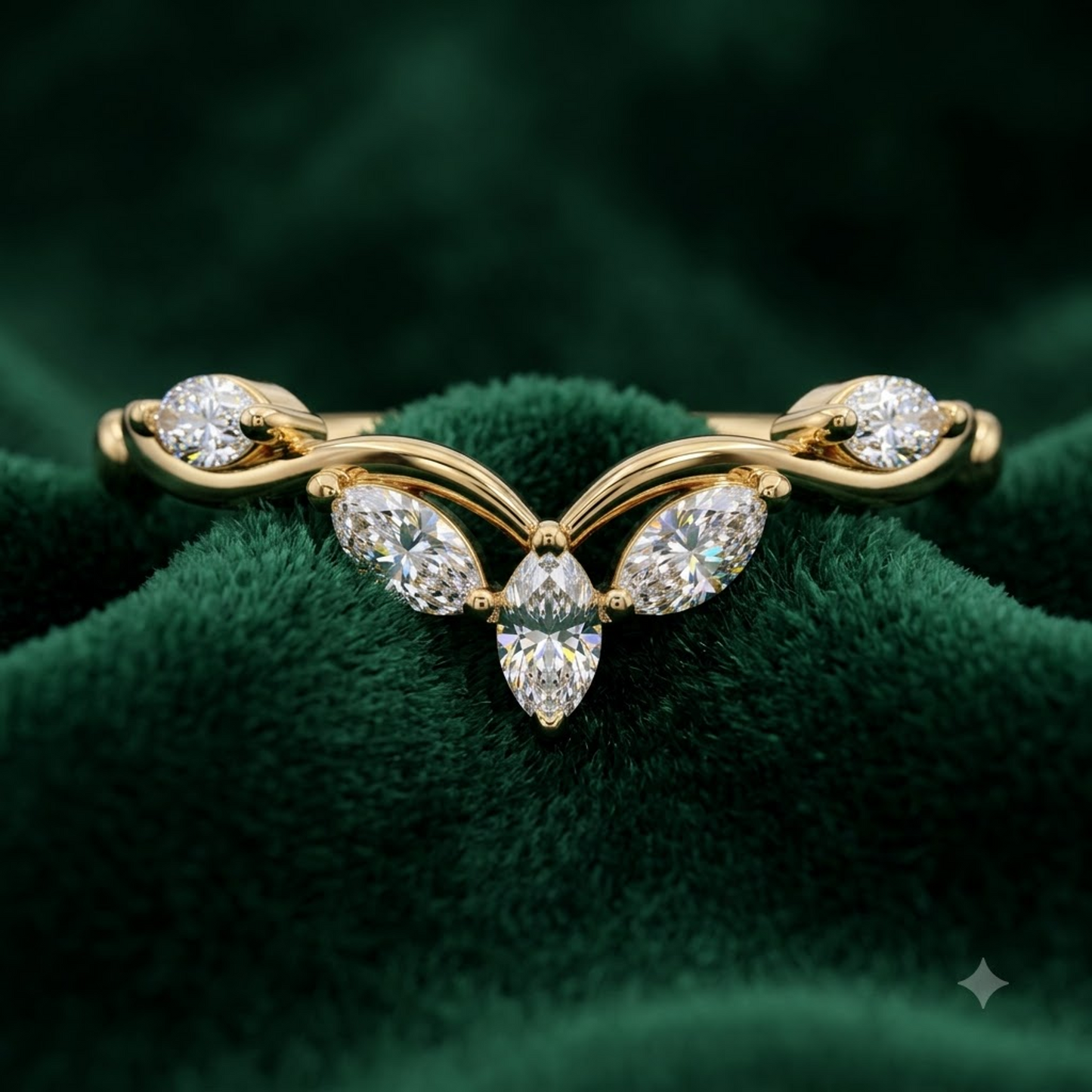 0.300 ct Marquise Cut Lab Grown Diamond V Shape Curved  Band Ring