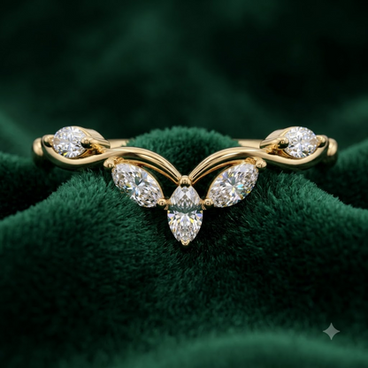 0.300 ct Marquise Cut Lab Grown Diamond V Shape Curved  Band Ring