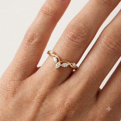 0.300 ct Marquise Cut Lab Grown Diamond V Shape Curved  Band Ring