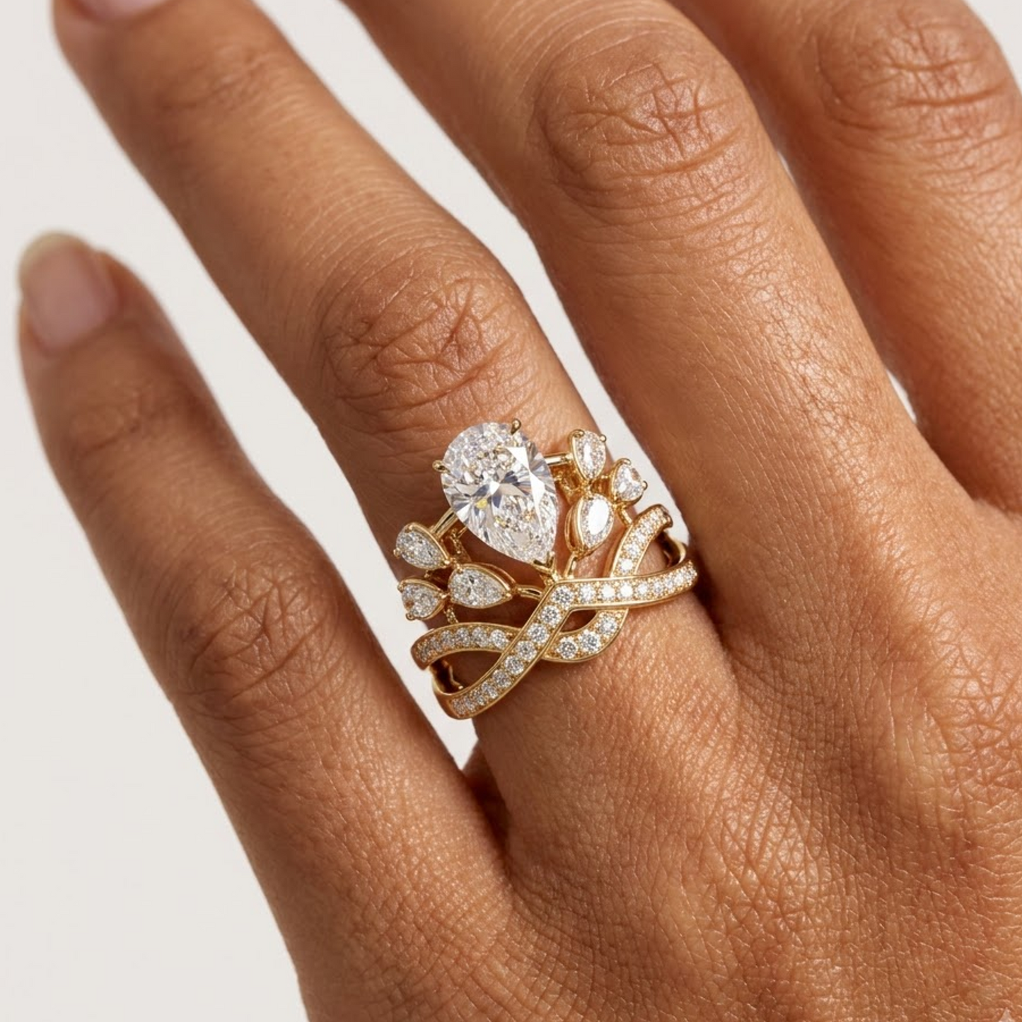 pear shaped lab grown diamond ring
