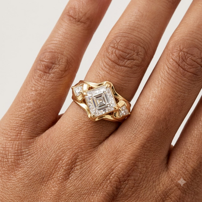 1.00CT Asscher Cut Lab Grown Diamond Three Stone Engagement Ring