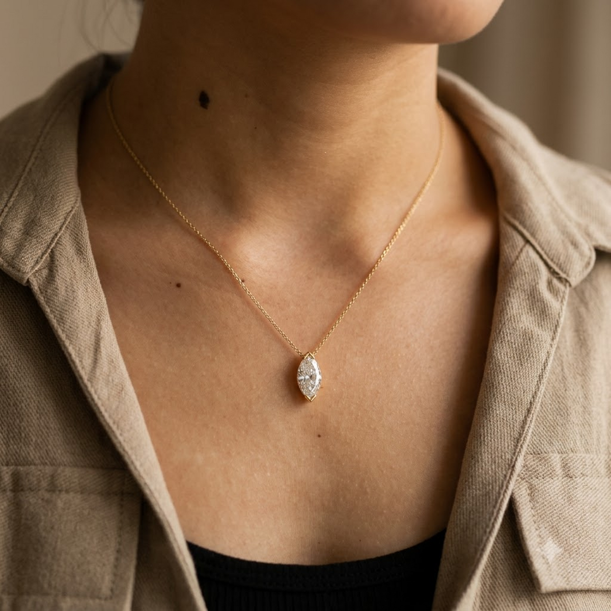 1.00ct Marquise Cut Lab Grown Diamond Pendant Necklace