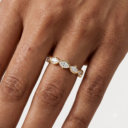 0.250 ct Marquise Cut Lab Grown Diamond Curved Band Ring