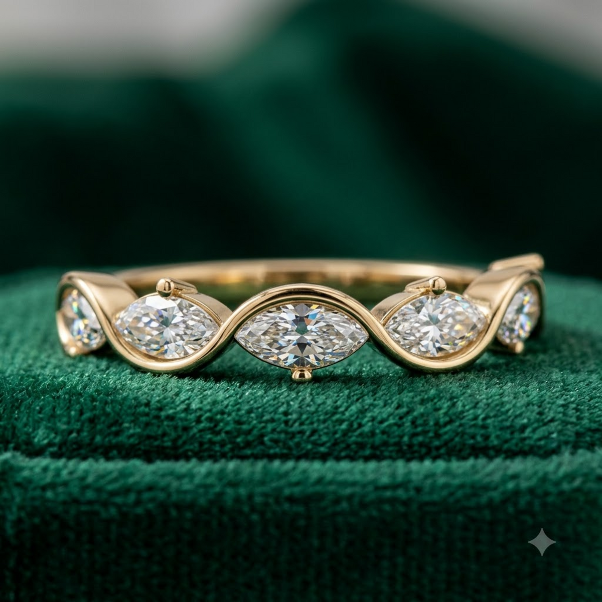 0.250 ct Marquise Cut Lab Grown Diamond Curved Band Ring