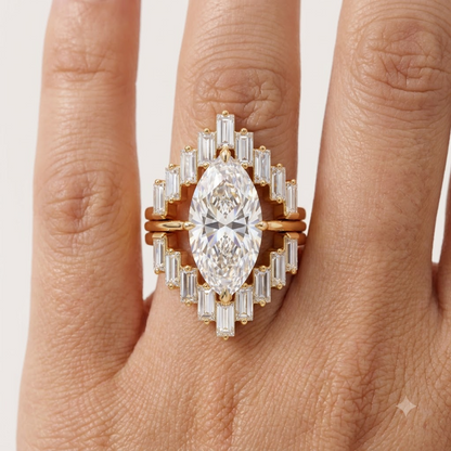 1.90ct Marquise Cut Lab Grown Diamond Halo Engagement Ring Set