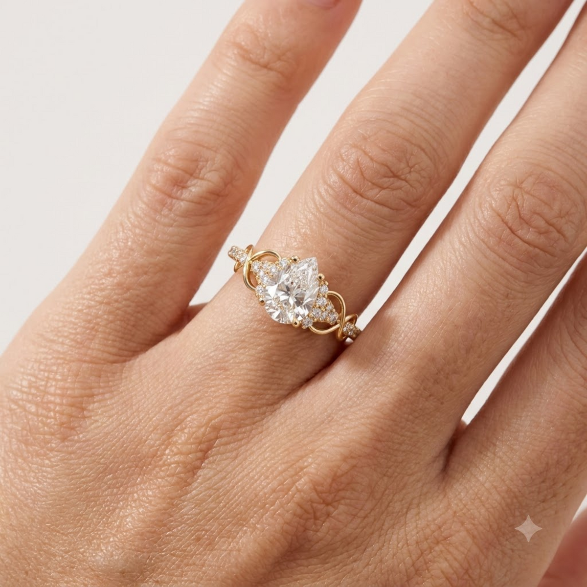 1.00CT Pear Cut Lab Grown Diamond Floral Engagement Ring