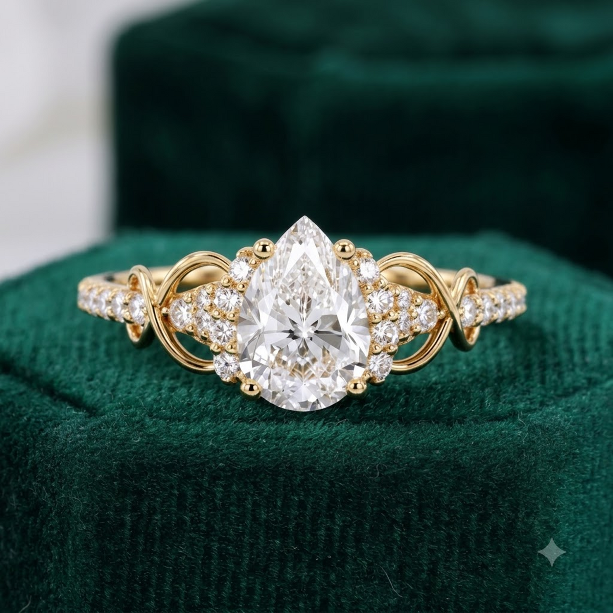 1.00CT Pear Cut Lab Grown Diamond Floral Engagement Ring