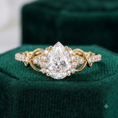 1.00CT Pear Cut Lab Grown Diamond Floral Engagement Ring