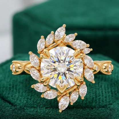 floral halo lab grown diamond ring