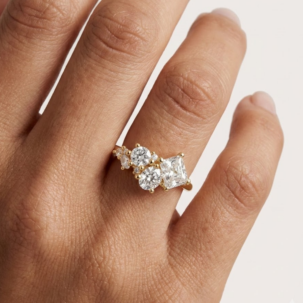 mixed cut lab grown diamond engagement ring
