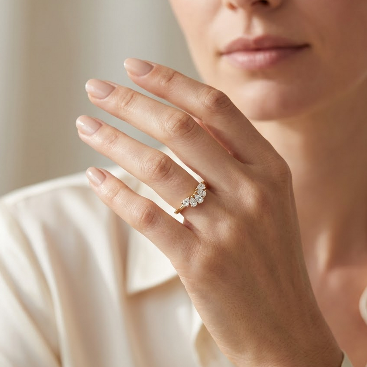pear lab grown diamond stacking ring