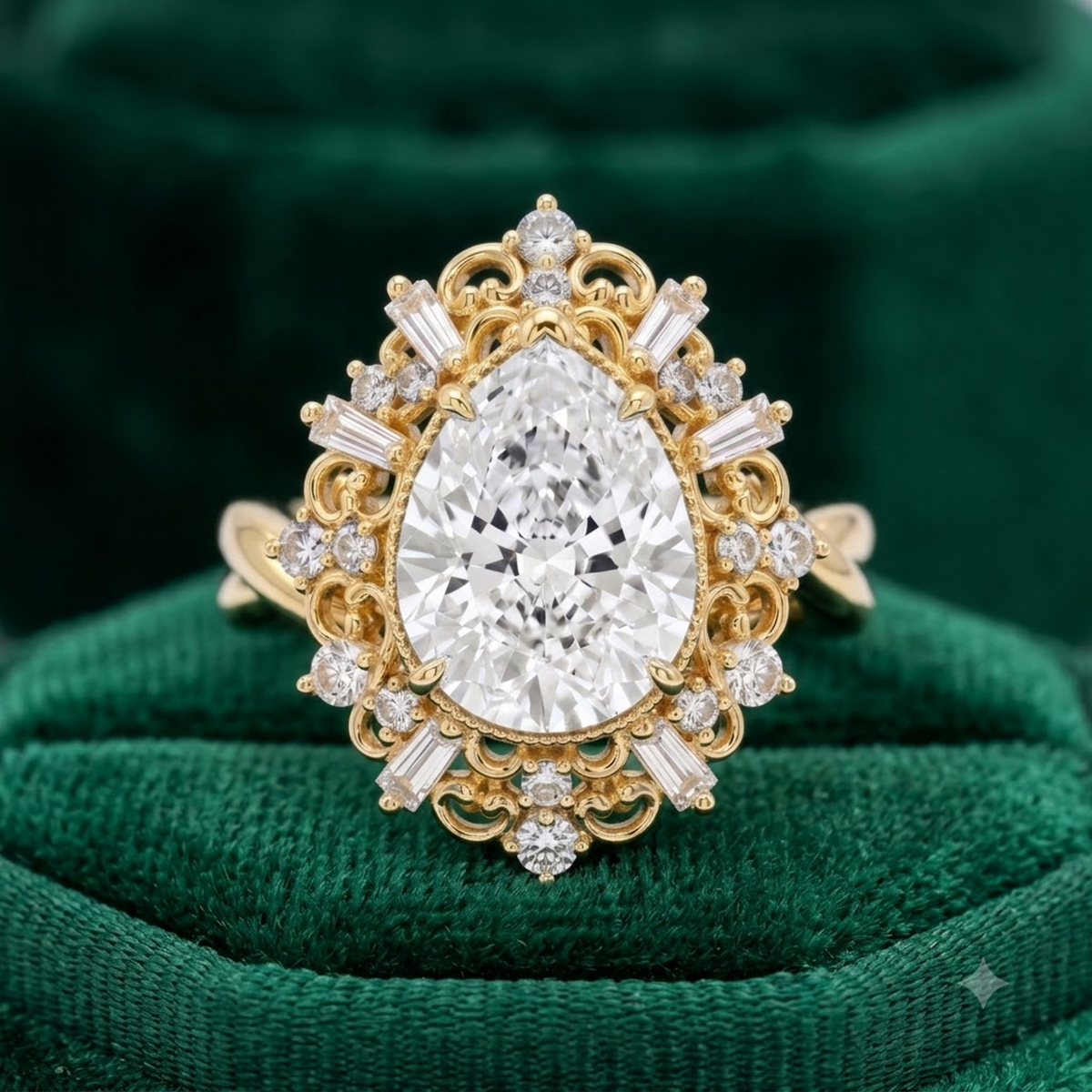 1.00ct Pear Cut Lab Grown Diamond Vintage Engagement Ring