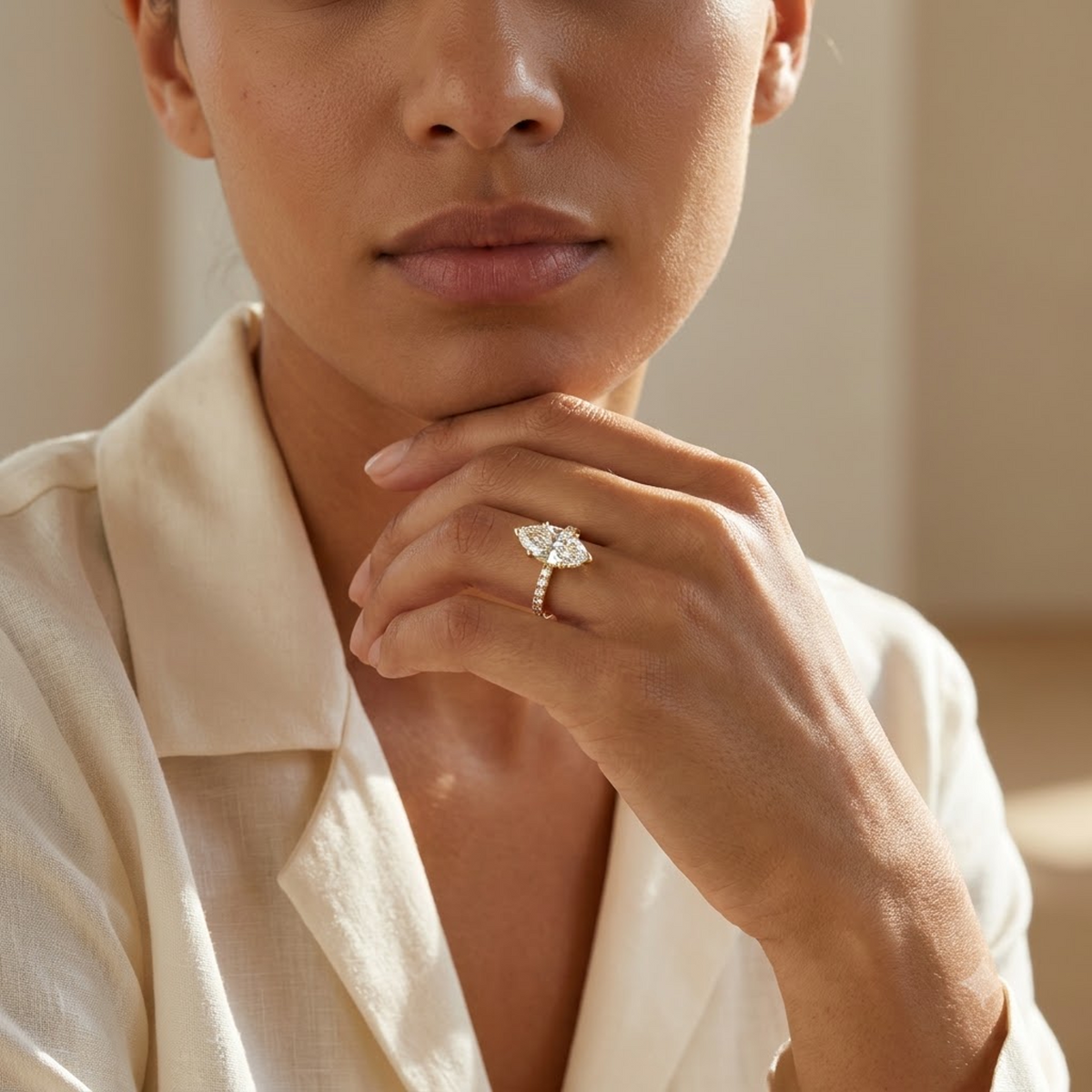 1.00ct Marquise Cut Lab Grown Diamond Unique Engagement Ring