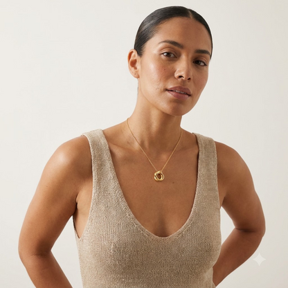 14K Solid Gold Knot Interlocking Circle Pendant Necklace