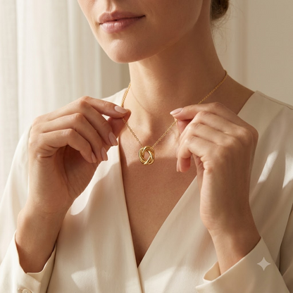 14K Solid Gold Knot Interlocking Circle Pendant Necklace