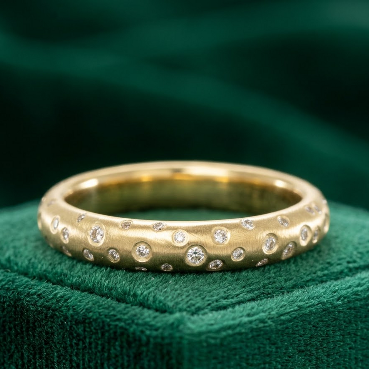 brushed gold diamond wedding band